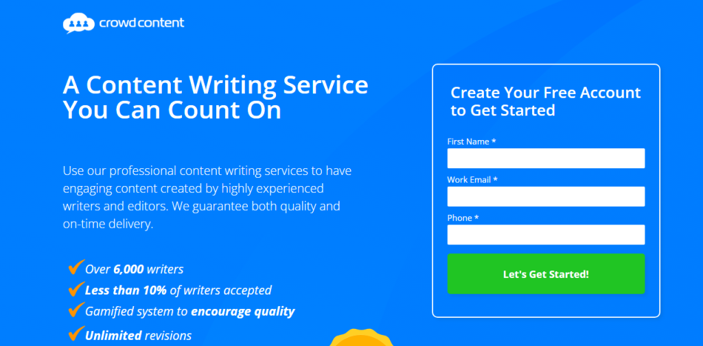 Crowd Content homepage